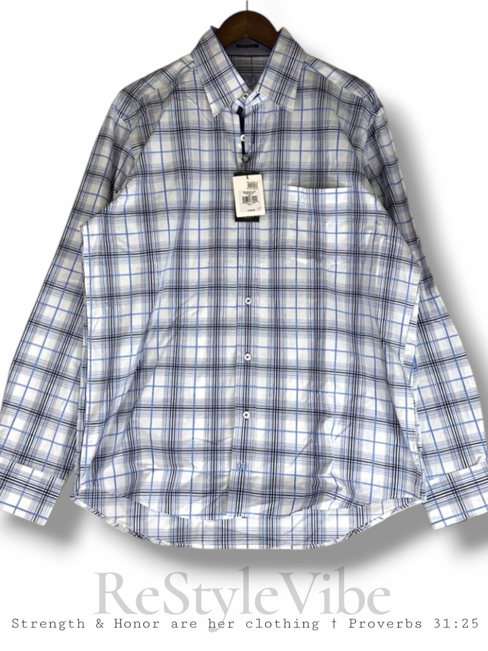 BUGATCHI Men’s Size L Shirt Button Down NEW NWT Plaid Blue White Cotton